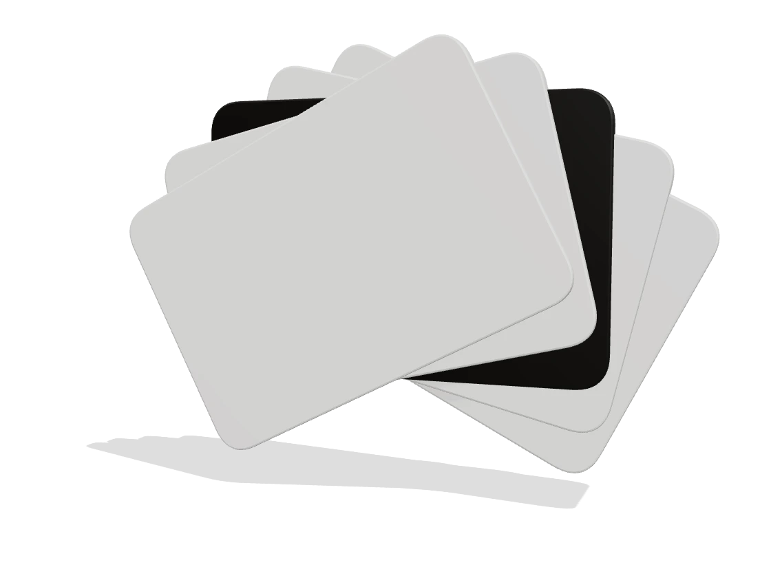 A fanned stack of five rounded sheets, one of them in the site accent colour