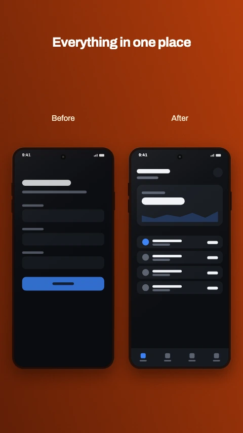 Before and after app store screenshot template - Two devices side by side, labelled. The transformation shot.