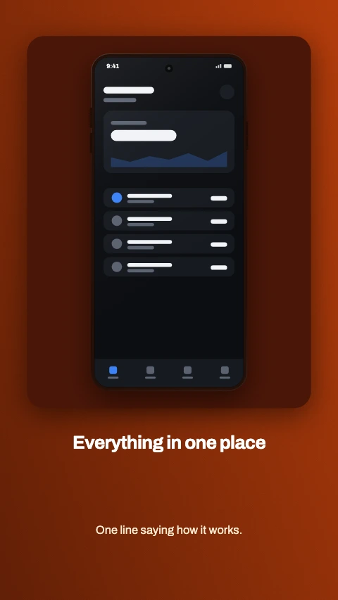 Framed card app store screenshot template - The phone inside a card, the caption underneath it.