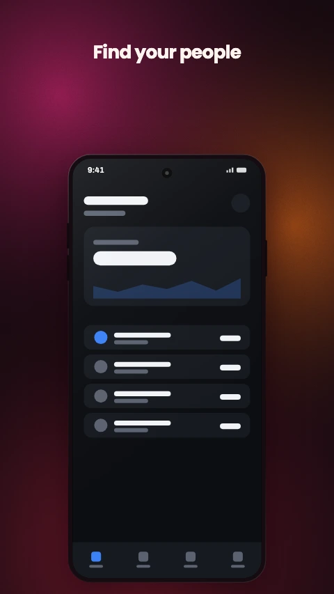 The Coral colour theme on an app screenshot - A warm mesh on near black. The social and lifestyle register.